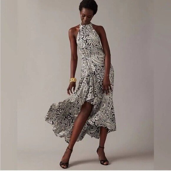 NWT J.Crew Collection Halter-tie Cupro-blend Dress in Classic Floral Print 4 - Picture 2 of 6